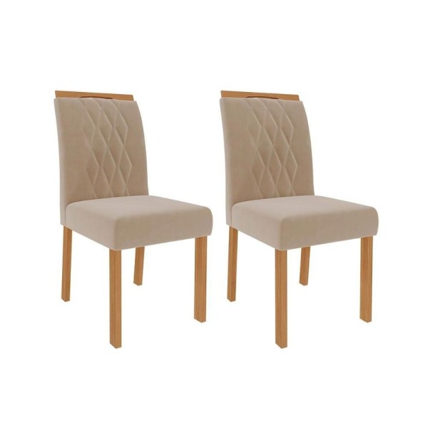 Cadeira De Cozinha Juliana Wood Kit 2 Un Madeirado-suede Nude Bege - Cimol