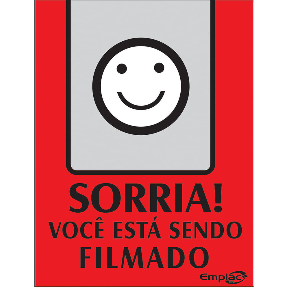 Placa Sinalizadora Emplac Sorria Você Estar Sendo Filmado Vermelho Português/Inglês 20x15cm