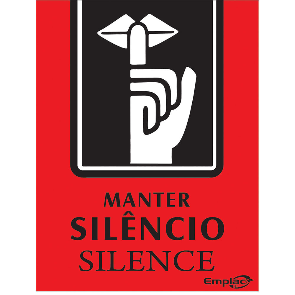 Placa Sinalizadora Emplac Silencio Vermelha Português/Inglês 20 x 15cm
