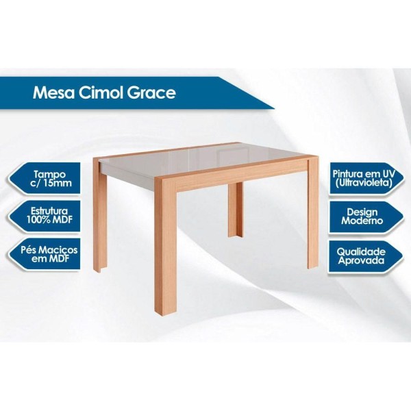 Encontraproduto.com.br - Mesa para Cozinha Grace + Tampo Madeirado 130x90cm Cinza/Nature - Cimol