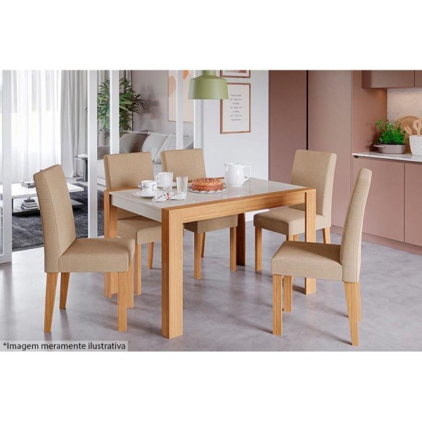 Encontraproduto.com.br - Mesa para Cozinha Grace + Tampo Madeirado 130x90cm Cinza/Nature - Cimol