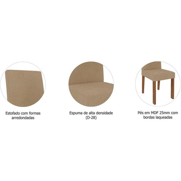 Encontraproduto.com.br - Kit Mesa Sala Jantar Grace C- Tampo Madeirado 90cm + 4 Cadeiras Maia Nature-off White-mascavo Cimol