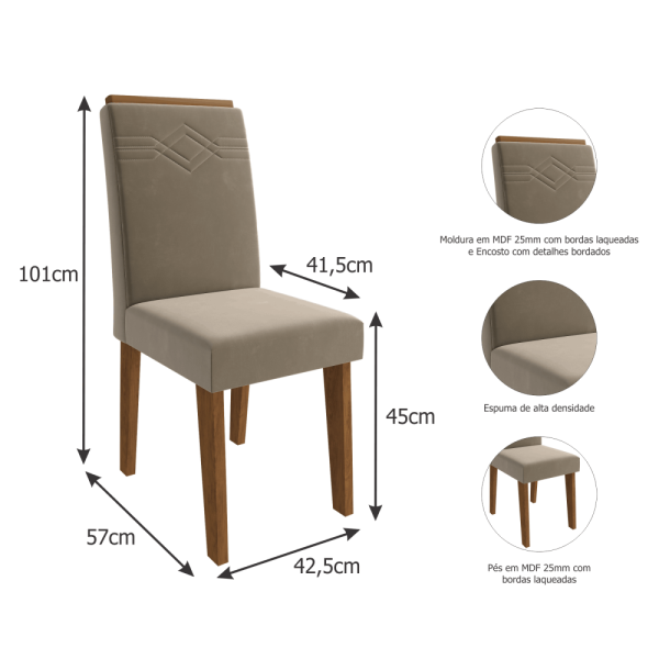 Encontraproduto.com.br - Kit Conjunto 2 Cadeiras Sala de Jantar Tais com Moldura em MDF Assento Estofado Cimol Cinza Bege
