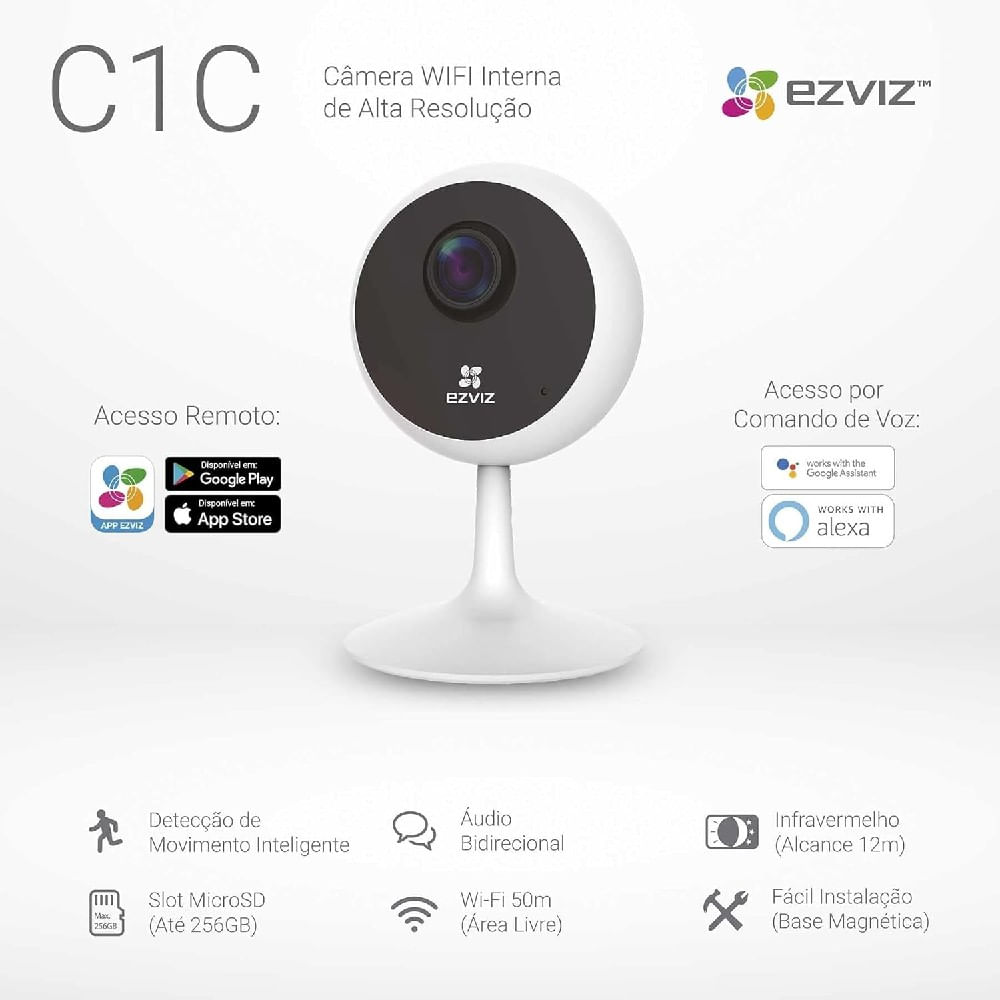 Encontraproduto.com.br - Câmera de Segurança Interna Ezviz C1C, Wi-Fi, Full HD - CS-C1C-B (1080P)