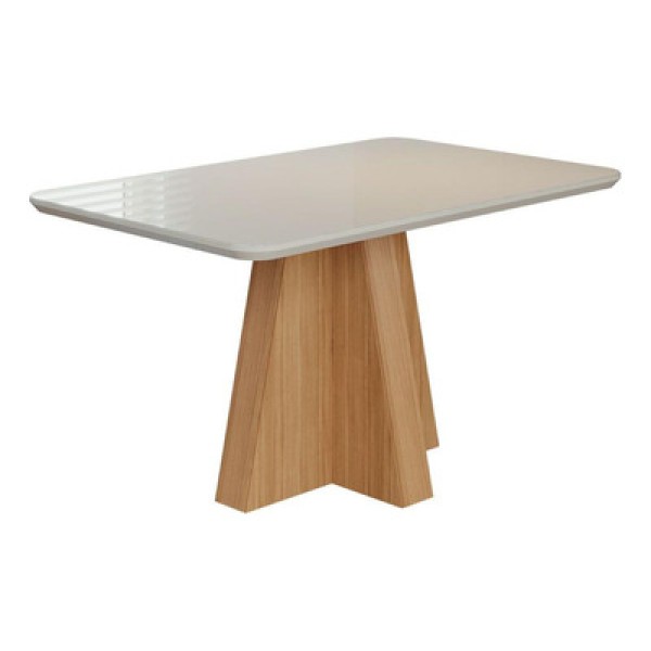 Mesa de Sala Jantar Maitê + Tampo Madeirado Vidro 130x80cm Nature/Off White - Cimol