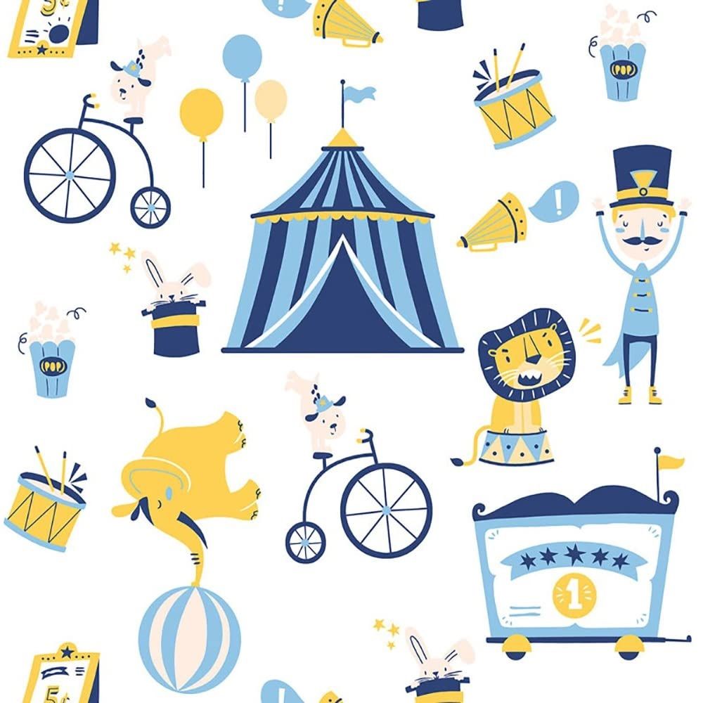 Papel de Parede Uau Bobinex Circo 7434 Azul e Amarelo 52cm x 9,5m