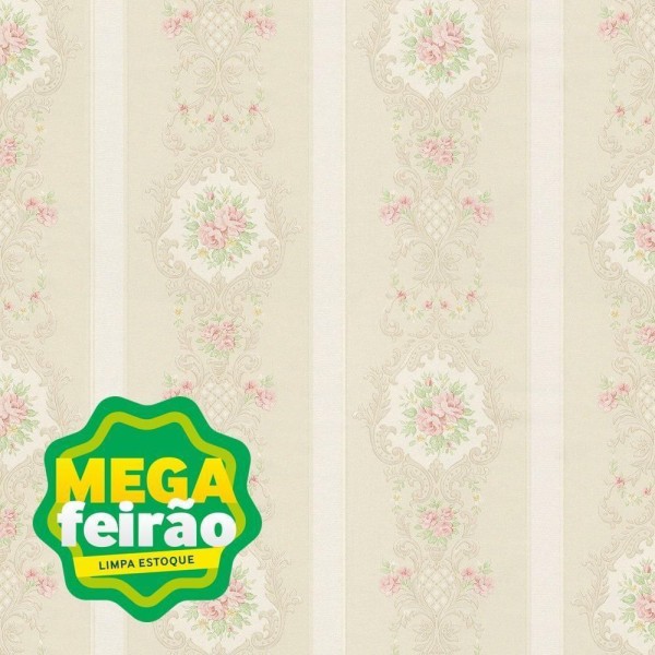 Encontraproduto.com.br - Papel de Parede Bobinex 1045 Floral Provinciano Bege e Vermelho