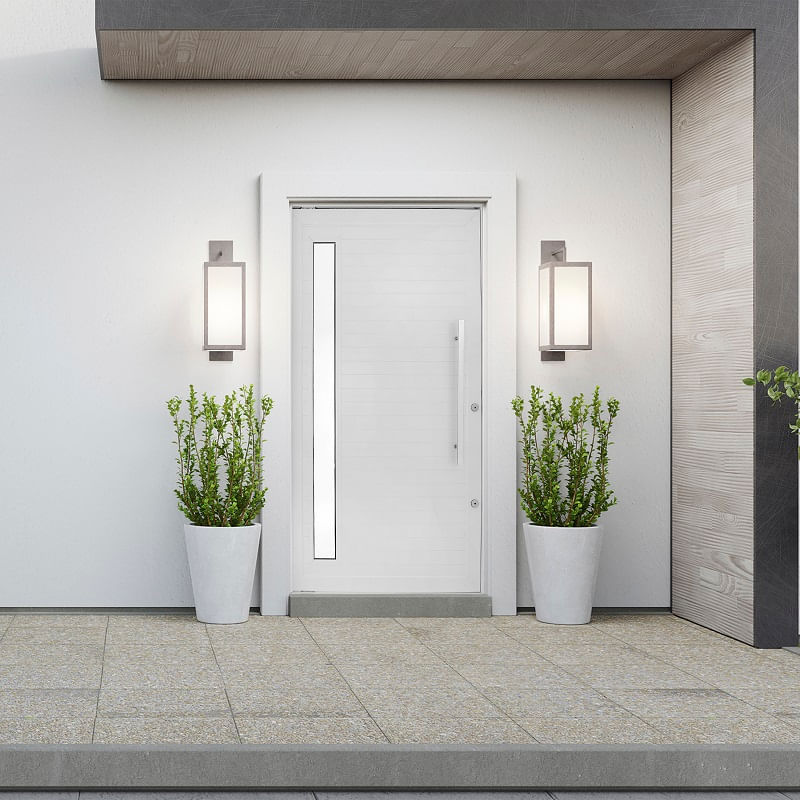 Porta Pivotante Alumínio Branco c/Puxador c/Visor Esquerdo 220x120cm