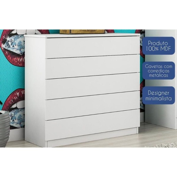 Encontraproduto.com.br - Cômoda Juvenil Premium C- 5 Gavetas Cinamomo - Tcil Móveis