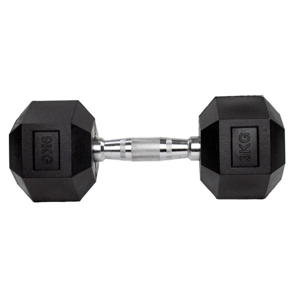 Encontraproduto.com.br - Halter Dumbbell Gallant Sextavado Emborrachado Pegada Cromada 9kg  - (GDB09F3A-PT)