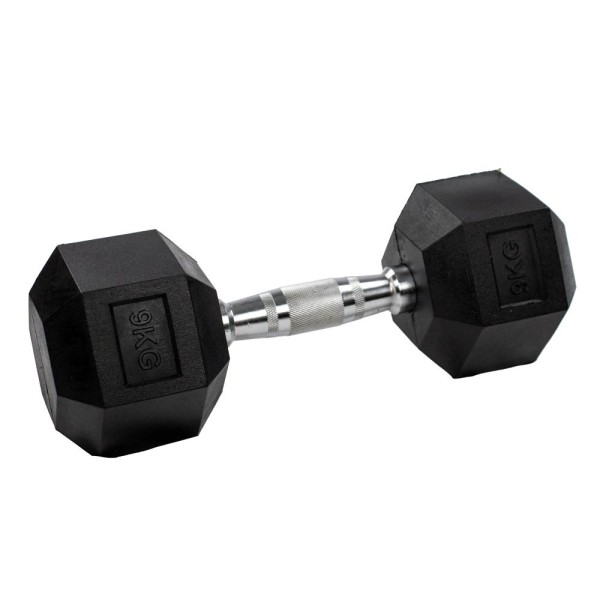 Encontraproduto.com.br - Halter Dumbbell Gallant Sextavado Emborrachado Pegada Cromada 9kg  - (GDB09F3A-PT)