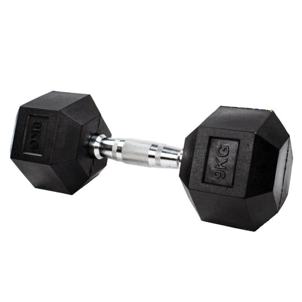 Encontraproduto.com.br - Halter Dumbbell Gallant Sextavado Emborrachado Pegada Cromada 9kg  - (GDB09F3A-PT)