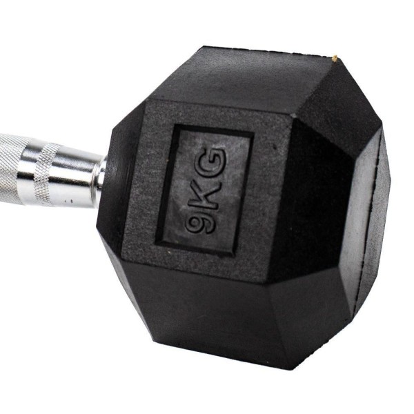 Encontraproduto.com.br - Halter Dumbbell Gallant Sextavado Emborrachado Pegada Cromada 9kg  - (GDB09F3A-PT)