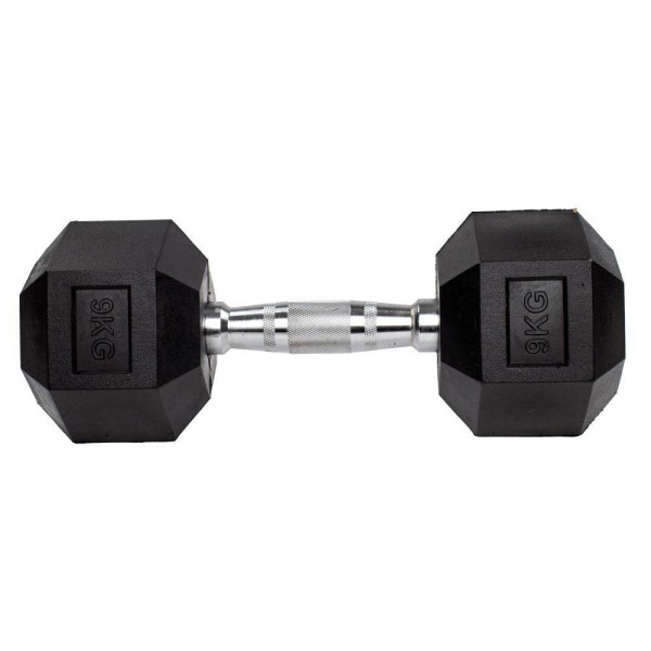 Encontraproduto.com.br - Halter Dumbbell Gallant Sextavado Emborrachado Pegada Cromada 9kg  - (GDB09F3A-PT)