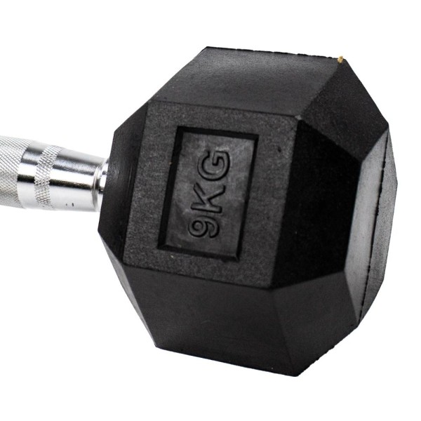 Encontraproduto.com.br - Halter Dumbbell Gallant Sextavado Emborrachado Pegada Cromada 9kg  - (GDB09F3A-PT)