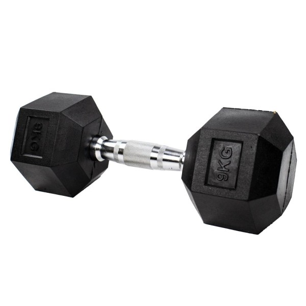 Encontraproduto.com.br - Halter Dumbbell Gallant Sextavado Emborrachado Pegada Cromada 9kg  - (GDB09F3A-PT)