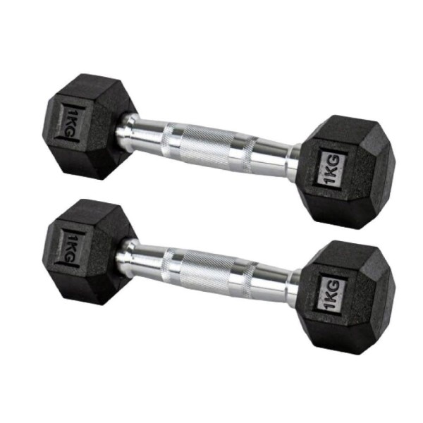 Encontraproduto.com.br - Par Halteres 1kg +1kg Dumbbell Sextavado Emborrachado Pegada Cromada Gallant (GDb01F3B-Pt)