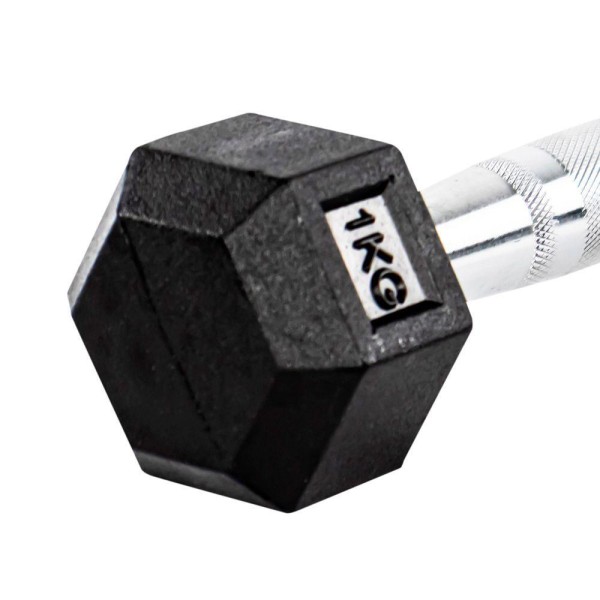 Encontraproduto.com.br - Par Halteres 1kg +1kg Dumbbell Sextavado Emborrachado Pegada Cromada Gallant (GDb01F3B-Pt)