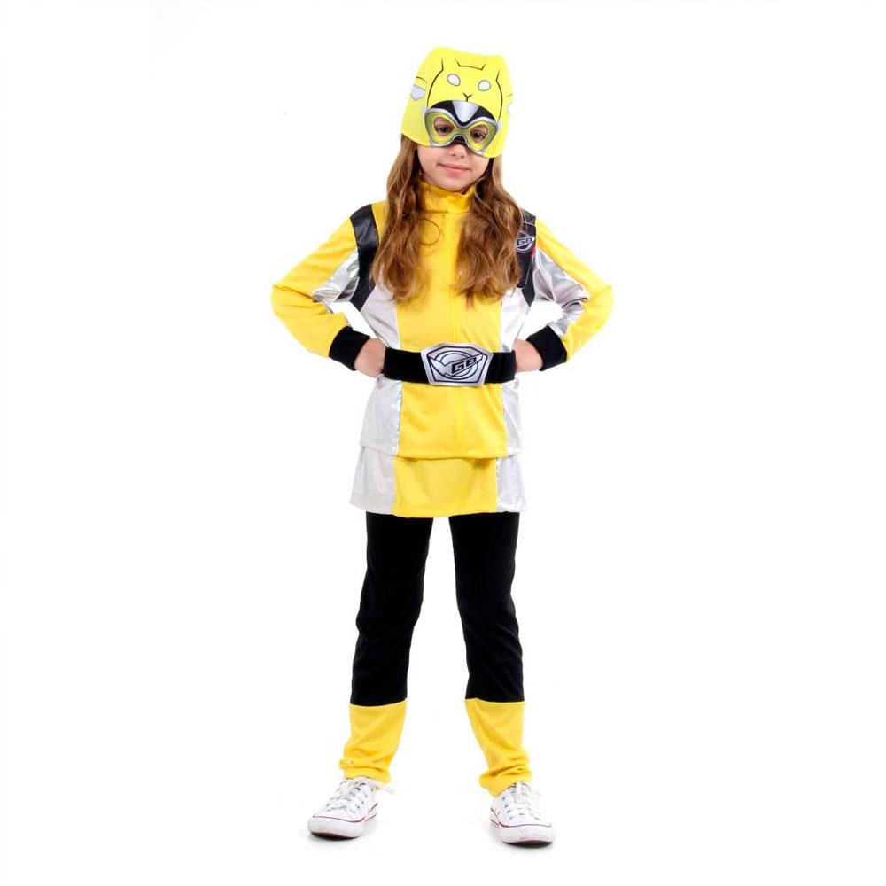 Encontraproduto.com.br - Fantasia Power Rangers Infantil Amarelo Beast Morphers de Luxo Original com Mascara