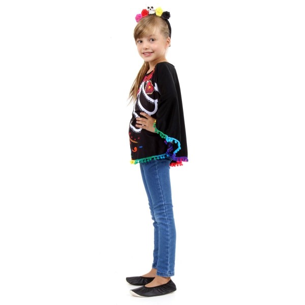 Encontraproduto.com.br - Fantasia Poncho Caveira Mexicana - Halloween