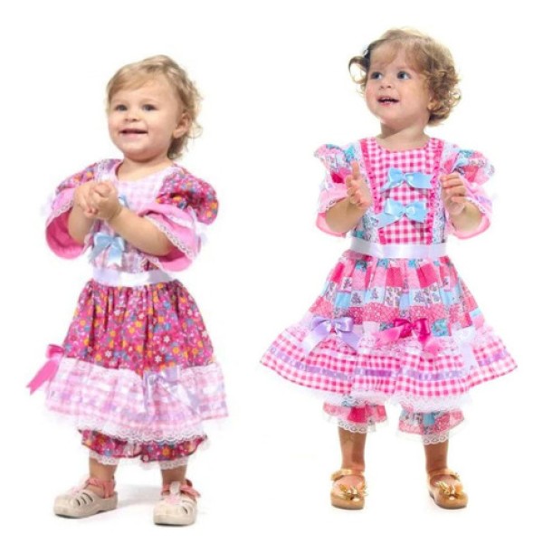 Vestido de Festa Junina Caipira Bebê Luxo - P 0 - 1