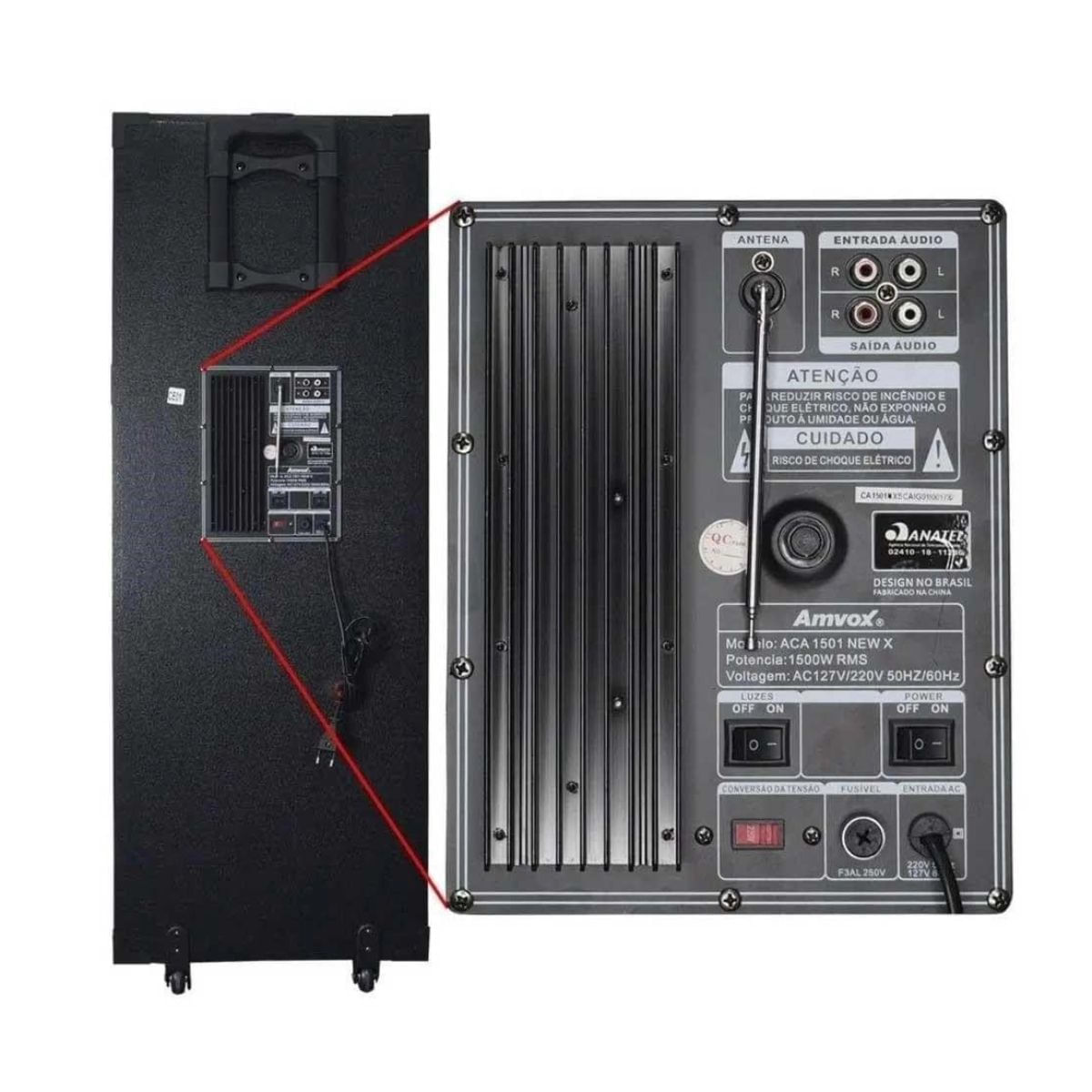 Encontraproduto.com.br - Caixa de Som Amplificada com Bluetooth Portátil USB Tweeter Titan 1000W - ACA1005 - Amvox