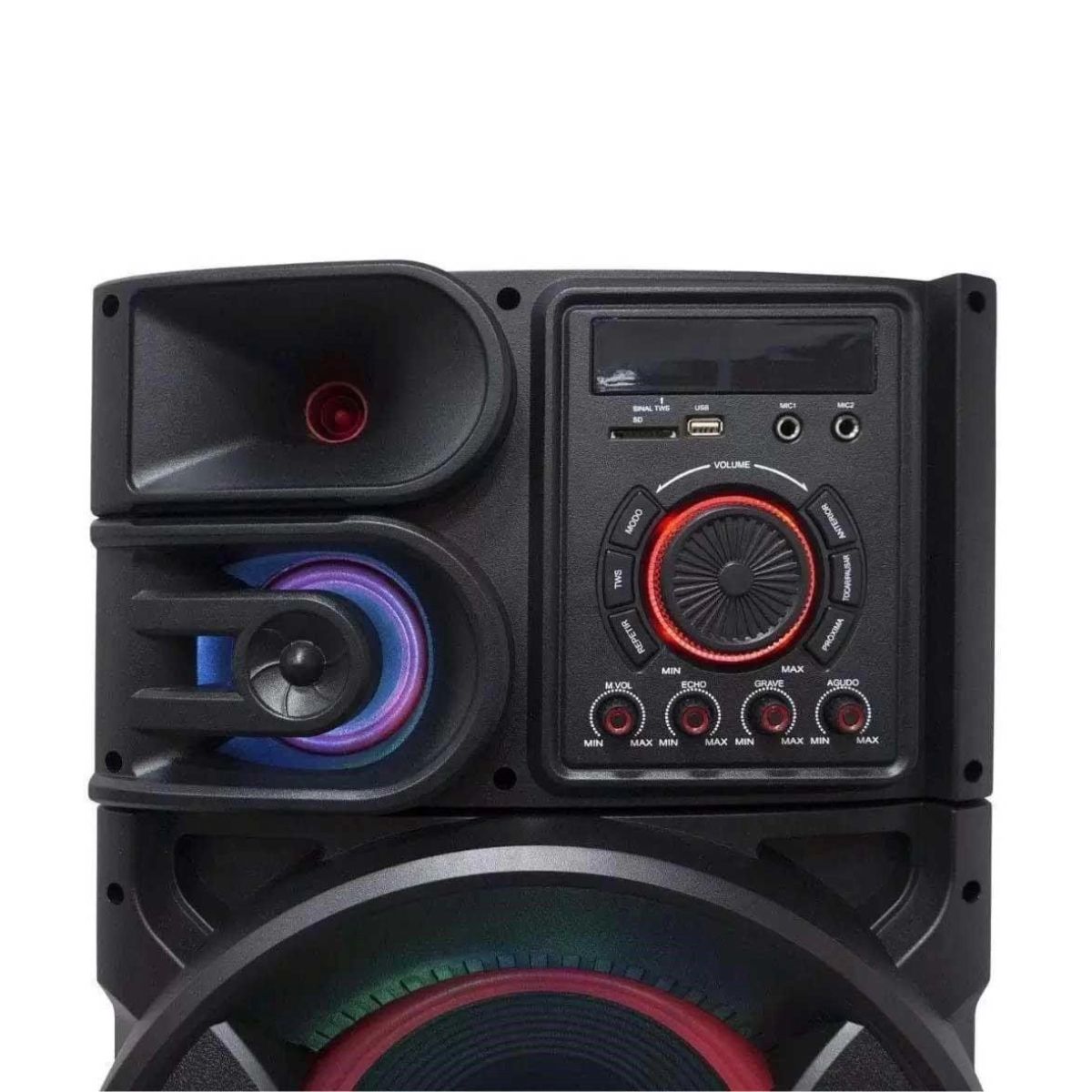 Encontraproduto.com.br - Caixa de Som Amplificada com Bluetooth Portátil USB Tweeter Titan 1000W - ACA1005 - Amvox