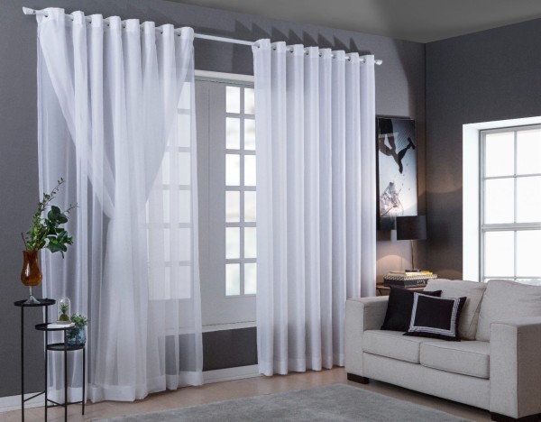 Encontraproduto.com.br - Cortina Voil Liso com Forro 260x170CM 13607 Branco Becadecor