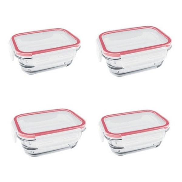 Encontraproduto.com.br - Pote de Vidro Hermético Casambiente Retangular com Tampa Vermelha 370ml