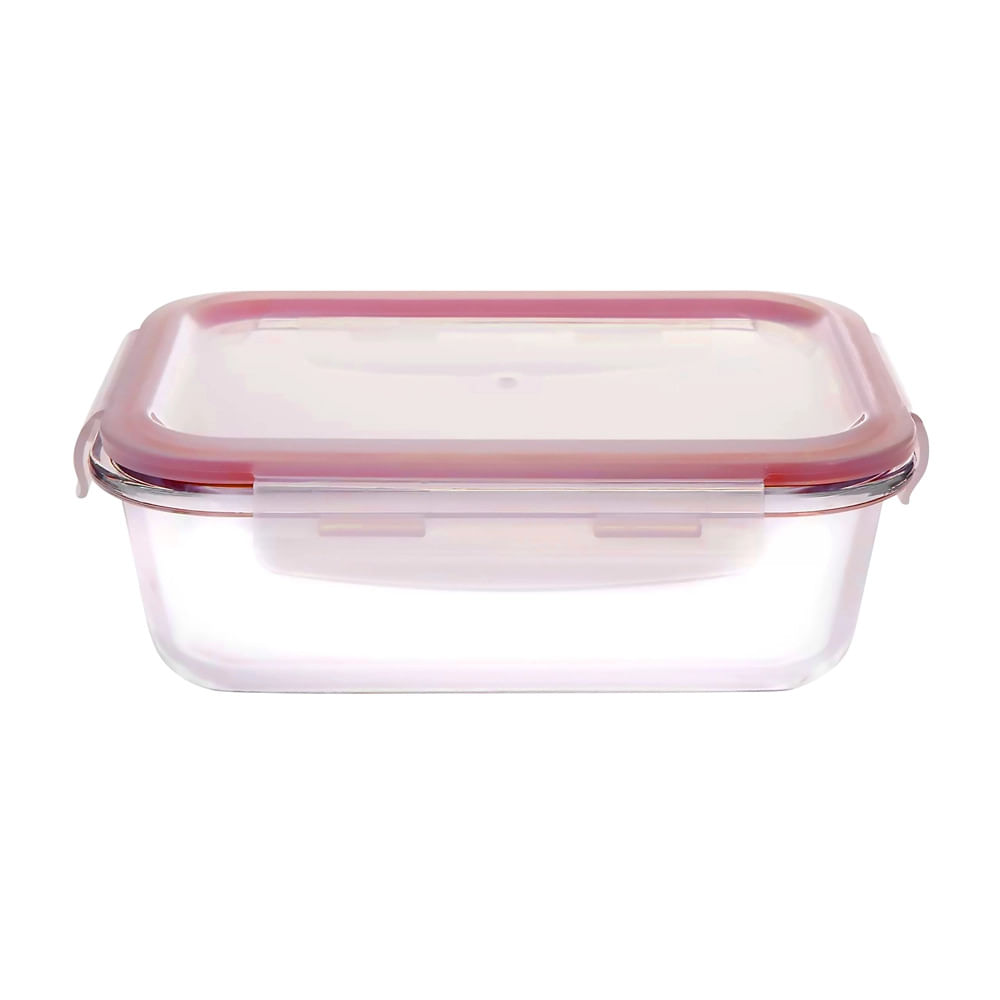 Encontraproduto.com.br - Pote de Vidro Hermético Casambiente Retangular com Tampa Vermelha 370ml