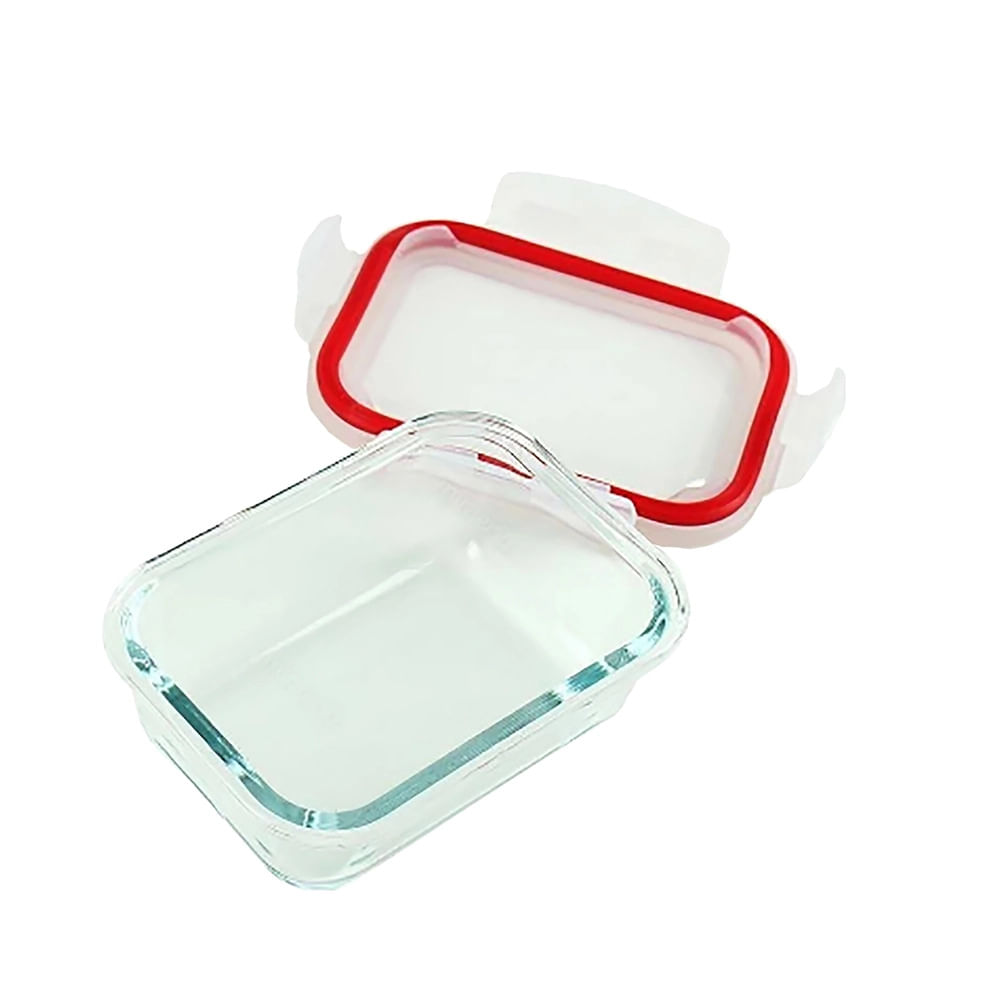 Encontraproduto.com.br - Pote de Vidro Hermético Retangular Casambiente com Tampa Vermelha 1000ml
