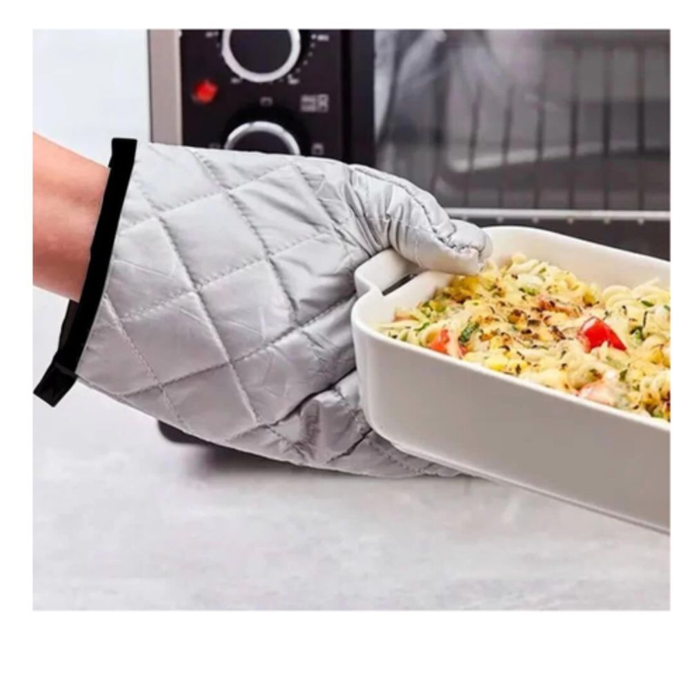 Encontraproduto.com.br - Luva Térmica Cozinha De Forno Algodão Matelassê Prata 33cm
