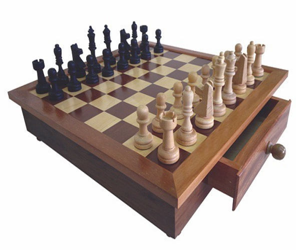Encontraproduto.com.br - Jogo De Xadrez Com Tabuleiro 50x50cm E 32 Peças Em Madeira Gavetas Botticelli
