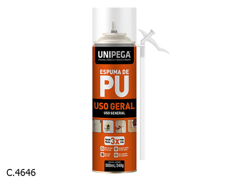 Espuma Expansiva Uso Geral 500ml/340g Amarelo Unipega