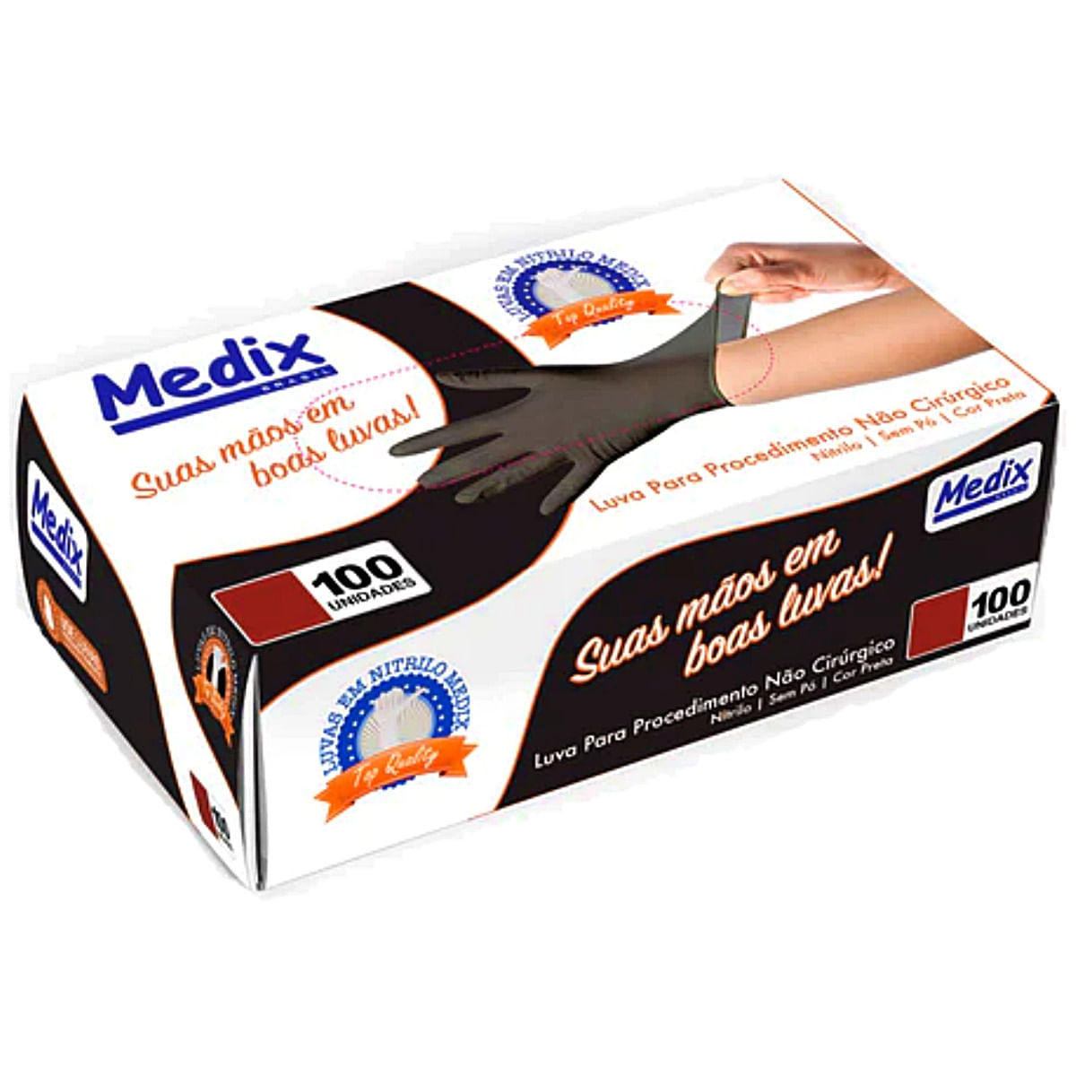 Encontraproduto.com.br - Luva Procedimento Sem Pó Nitrilo G Preta - Medix