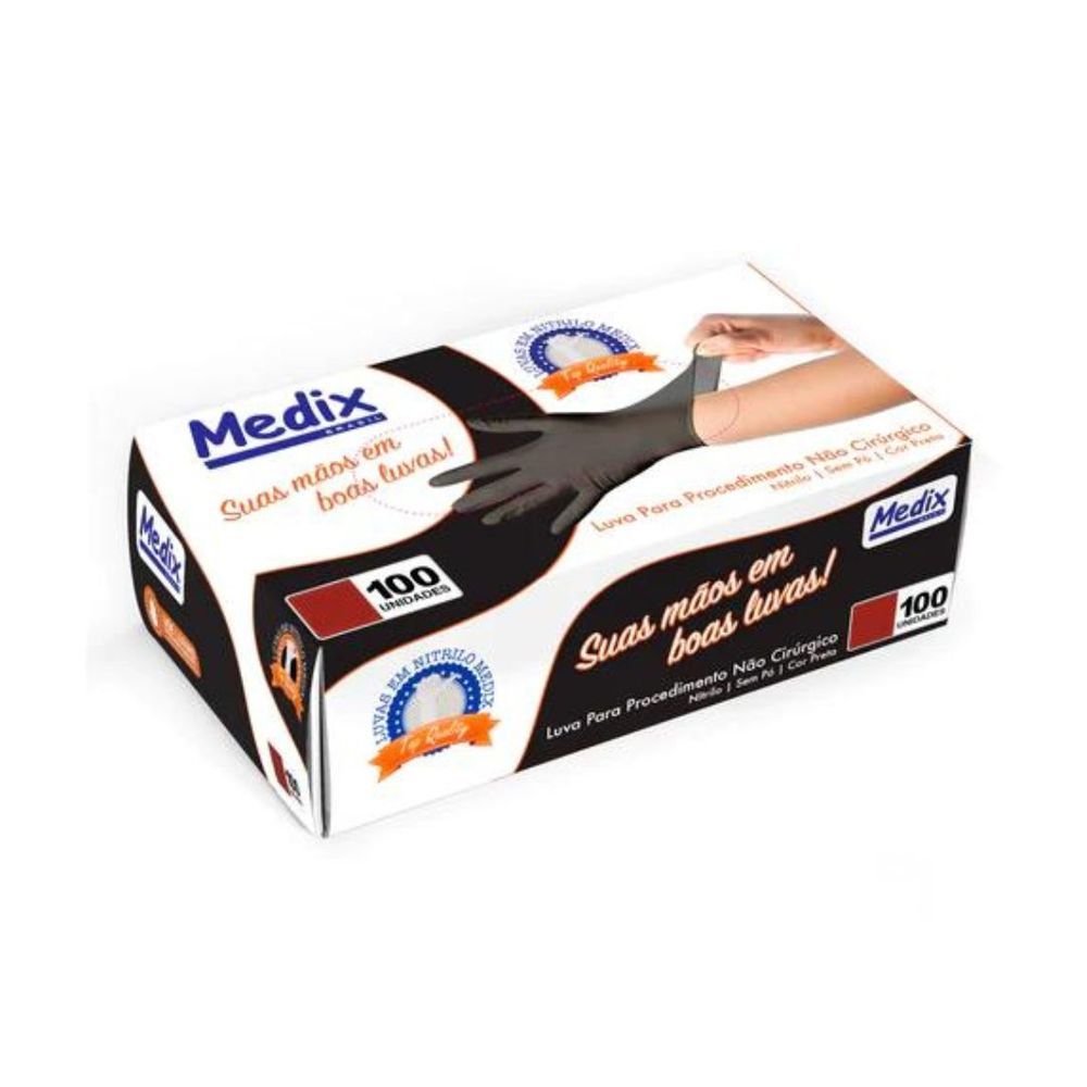 Encontraproduto.com.br - Luva Procedimento Sem Pó Nitrilo G Preta - Medix