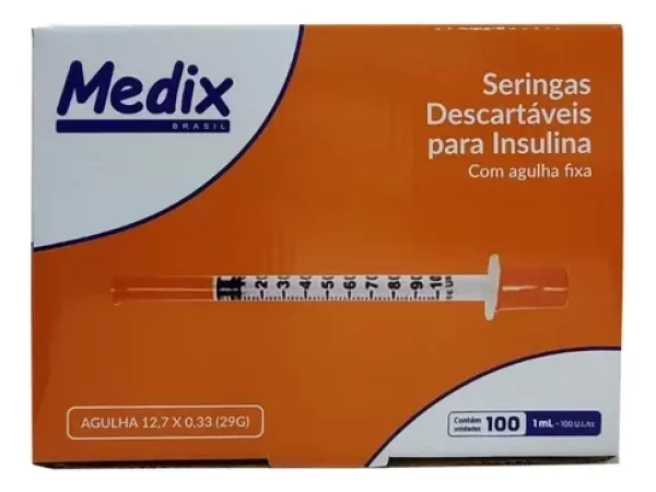 Encontraproduto.com.br - Seringa Descartável Para Insulina Com Agulha 12.7 x 0.33 29 G 1ml 100 U.I Caixa Com 100 Unidades.
