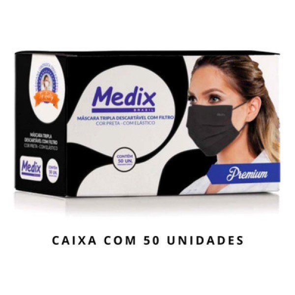 Encontraproduto.com.br - Máscara tripla c/elast caixa 50 unid Azul L BSA014/22 V 07/02/27   Medix