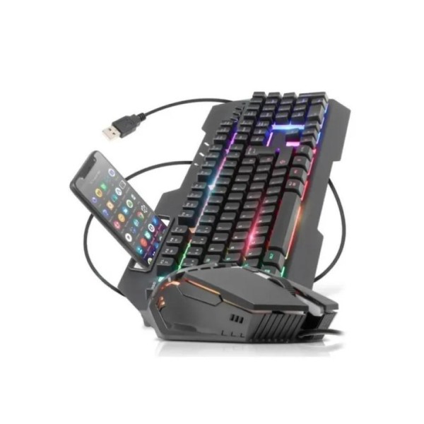 Encontraproduto.com.br - Kit Com Teclado E Mouse Gamer Com Iluminação Led Rgb Preto