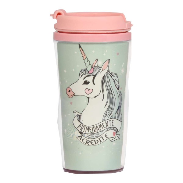 Encontraproduto.com.br - Copo Termico 200 ML Duas camadas - UNICORNIO VERDE CLARO