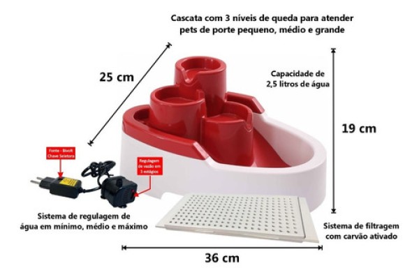 Fonte Bebedouro Caes E Gato 3 Cascatas Bivolts Durapets
