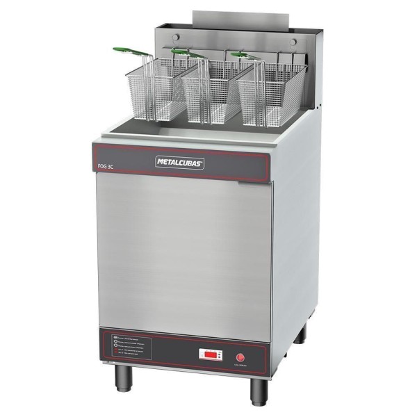 Fritadeira Industrial A Gás-3C Metalcubas 45L. Óleo 3Cestos