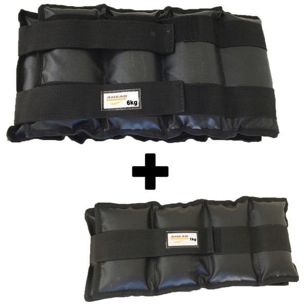 Encontraproduto.com.br - Kit Pares De Caneleiras (tornozeleiras) 6kg + 1kg Pretas