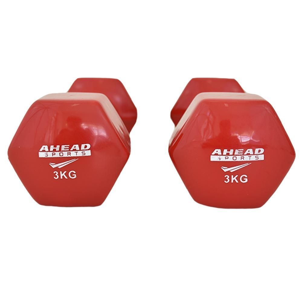 Encontraproduto.com.br - PAR DE HALTER SEXTAVADO EM VINIL AHEAD SPORTS 3KG VERMELHO