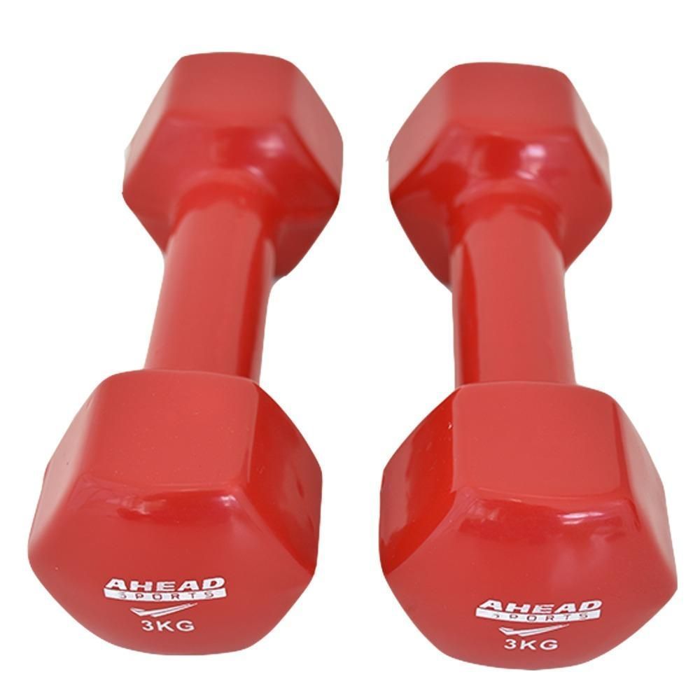 Encontraproduto.com.br - PAR DE HALTER SEXTAVADO EM VINIL AHEAD SPORTS 3KG VERMELHO