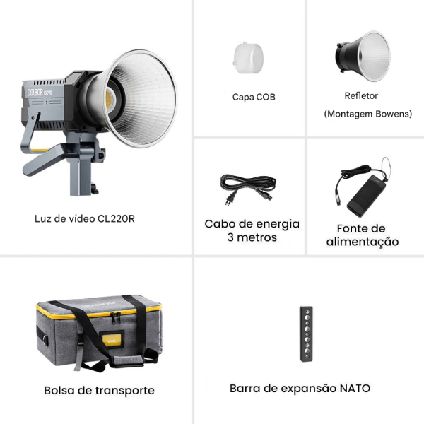 Encontraproduto.com.br - Iluminador LED Colbor CL220 Bi-Color COB 220W Monolight Luz Contínua Bowens (Bivolt)