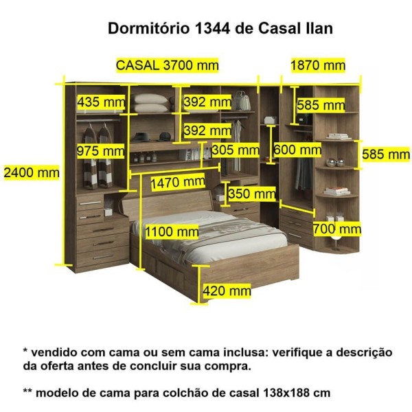 Encontraproduto.com.br - Dormitório De Casal Sem Cama 1344s Carvalho Claro