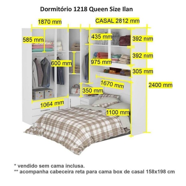 Encontraproduto.com.br - Dormitório Queen Size 1218 Direito Branco
