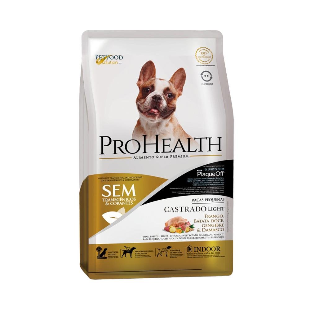 Ração ProHealth Castrado Light para Cães Adultos de Porte Pequeno Sabor Frango, Bata Doce, Gengibre e Damasco 2,5kg