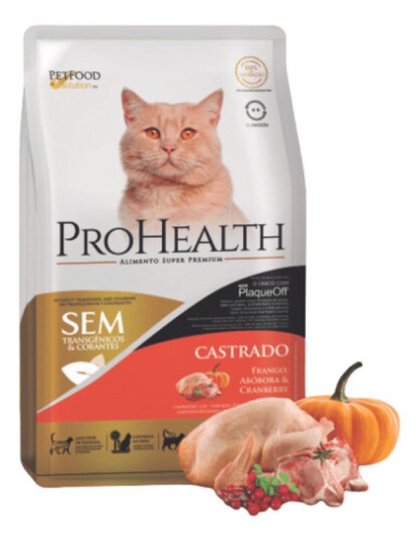 Ração ProHealth para Gatos Adultos Castrados Sabor Frango, Abóbora e Cranberry 1kg